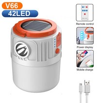 캠핑렌턴 야외용 태양광 USB 충전식 LED 램프 캠핑 랜턴 휴대용 비상 손전등 원격 제어, CHINA_42LED