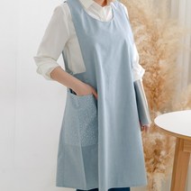 데코에버 여름 유로피안 원피스 앞치마 면 어린이집선생님 앞치마선물, 블루