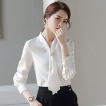 예쁜 차이나카라셔츠 여자20대쇼핑몰 화이트블라우스 실크 리본 패턴 반팔 여성블라우스 크롭 블랙 쉬폰 블라우스