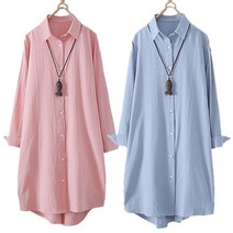 M-3XL 여성 미디 긴팔 롱셔츠 오버핏 무지 셔츠 빅사이즈 데일리 단추 남방 블라우스