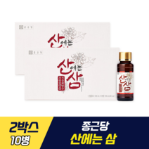 종근당 산에는 삼 피로 회복 원기 충전 산삼배양근 추출물 산삼 국내산 홍삼 진한 농축액 아미노산 타우린 함유 에너지 생성 피로감 개선 활력 증진 면역력 증진 비타민B1 비타민B2, 10병, 2박스