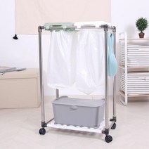 업소용 종량제 쓰레기 봉투 거치대 분리수거함 2단, 스티커(포함)