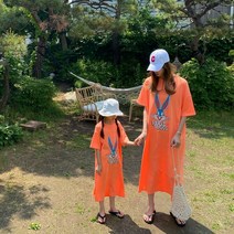 라라 래빗트임 원피스_형광오렌지 아동 원피스 맘커플룩 아동외출복 학원룩 캐릭터원피스