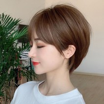 여자 가발 단발 보보헤어 남녀공용 웨이브 짧은 숏컷 통가발 미니컷 생머리, 28CM, 브라운, 1개