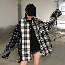 여성캐주얼언발란스셔츠 캐주얼티 여성캐주얼셔츠 여성반반셔츠 여성배색셔츠 봄캐주얼셔츠 르즈핏셔츠 캐주얼셔츠 BID17