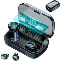 KOMTREND 무선 이어버드 블루투스 헤드폰 140Hr Playtime 스포츠 디지털 디스플레이 충전 케이스 아이폰 Andriod TV용 마이크 코드리스 이어폰이 있는 IPX5