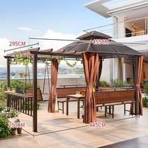 전원주택원두막 이동식 사각정자 옥상 조립식 파고라 야외 전망대 조립 통나무, 3x4m 커튼 없음