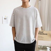 더베이직샵 스트라이프 제임스 오버핏 단가라 반팔 라운드 티셔츠 3컬러
