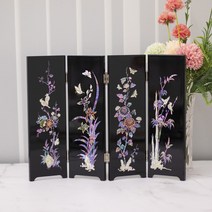 나빌레라 나전칠기 채화사군자4폭병풍 자개병풍 전통 인테리어 소품, 1개