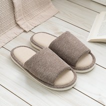 포그망 사계절 거실화 실내 린넨 슬리퍼 사무실 발편한 실내화, 브라운(250-270mm) - 사계절거실화