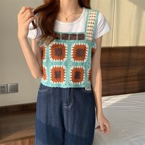 어려보이는 니트조끼 갯마을차차차 표미선 조끼 크로셰 귀여운 손뜨개 베스트 스퀘어넥 크롭티
