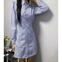 아임무드샵(허리잘록 여친룩/청순여리) 지벨 스트라이프 A라인 셔츠 원피스 미니원피스 여성원피스 롱셔츠 단가라 셔츠원피스
