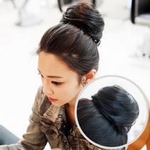 빨간머리 당고 아리아 여성 부분가발 똥머리 붙임가발, 1개, 당고가발_아리아_내추럴블랙_19cm(대)