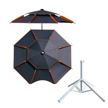 이중 8각 파라솔, 블랙+주황엣지 2M, 십자형 받침대