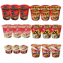 [햇살마중] 농심+오뚜기 소컵라면 6종 (신라면65g+짜장범벅70g+얼큰 너구리62g+진라면매운맛65g+열라면62g+새우탕67g) 각 3개씩, 1개씩