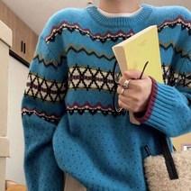 눈꽃 배색 패턴 데일리 루즈핏 니트