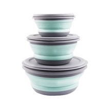 CBay 3pcs/set 실리콘 접이식 샐러드 그릇 세트 피크닉 하이킹 휴대용 자연 자연 접이식 점심 박스 식탁기 접이식 그릇 뚜껑 야외 캠핑 용품, Blue