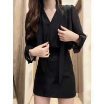 이른 봄 세련된 분위기 여성복 프렌치 블랙 셔츠 원피스 잔향풍 직업 투피스 여름