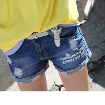 탑스웨이크 여성용 구제 트윈탑 나염 밑단 풀림 청반바지 815