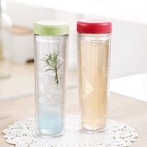 이중 물병 300ml 플라스틱 보틀 제작 인쇄 기념품 국산 각인 문구 투명 생수 물통, 레드