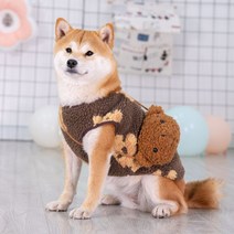 시바견 강아지 후리스 플리스 중형견 대형견 옷 크리스마스 겨울 반려견, M, 갈색곰돌이 조끼 + 곰 가방