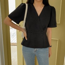 트위드랩브이넥퍼프블라우스