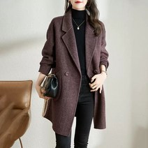 여성 헤링본 자켓 코트 핑크 두꺼운 모직 가을 겨울 외국 스타일 고급