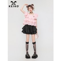 블라우스 감미로운 첫사랑 프릴 케이크 레이어드 상의 여 2023 여름 서양 분위기 예쁜 핑크 쉬폰 블라우스