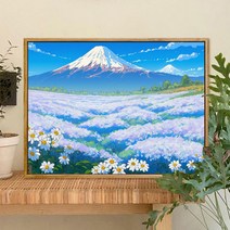 숫자 유화 diy 후지산 데이지 풍경화 스트레스 해소 손으로 그린 채색화 수공 도색화, 후지산 데이지 1, 물감+화필+액세서리(클래식), 30 X 40