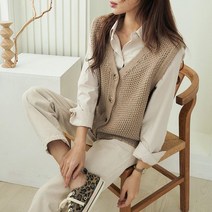 수키 V체크뜨기 버튼 니트조끼 1105163