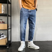 남자스판데님팬츠 봄 여름 남성 캐쥬얼 스키니 와이드 루즈핏 배기 허리 보정 드로스트링 9부 812P45 4993821580