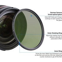 JJC CPL 필터 초슬림 광학 멀티 코팅 원형 편광기 37mm 40.5mm 46mm 52mm 82mm, 03 62mm