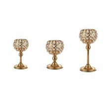 3 조각 현대 크리스탈 캔들 홀더 차 빛 촛대 생일 파티 장식, 금속, 골든