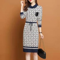 미미앤느 여성 우아한 모임룩 마실룩 외출복 긴팔 니트 허리 리본 미디원피스