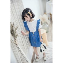 루루키즈[LULUKIDS] 아동 멜빵 플레어 스커트&언발 셔츠세트 치마세트