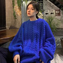 라라벨 여성용 꽈배기 라운드니트 노벤 루즈핏 니트