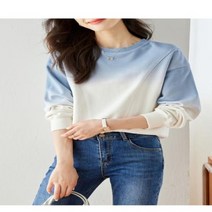 남성 여성 민소매 탑 티셔츠 VIMLY 여성용 루즈한 그라데이션 스웨트 캐주얼 라운드넥 긴팔 2023 가을 M2967, 3.블루 화이트 - L
