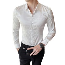 여름 새로운 남성의 개성 긴팔 셔츠 트렌드 인쇄 셔츠 한국어 슬림