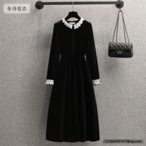 봄 빅 사이즈 여성복 빈티지 블랙 벨벳 원피스 뉴타임즈 R639P932