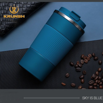 Krunsh 텀블러 커피잔 스테인리스 차량용 물컵, 블루(3대 커피잔), 380ml