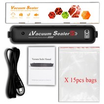 진공포장기 떡포장기계 무선 가정용 수축포장기220V/110V 무료 비닐 봉투 15 개 가정용 주방 식품 진공 밀, 검은색, 미국 플러그