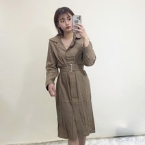 VANANA2 간절기 여성 벨트형 카라 미디 셔츠 원피스