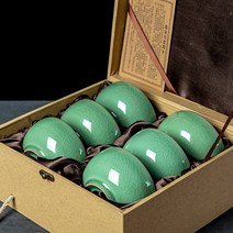 가요 세라믹 가정용 밥그릇 청자 아이스 균열 무늬가 반려동물용식기, T07-4.5인치 메이지칭도자기 6개 선물상자