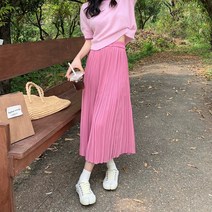 맨드리 여성용 밴딩 플리츠 주름 롱 스커트