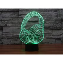악기모양 3D 입체 아크릴 테이블 조명 기타 무드등 합주실 음악 연습실 꾸미기 소품 야간 음표 드럼 피아노 침대 옆 램프 터치 스위치, M.헤드폰-256x163mm