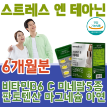 식약처 인증 스트레스 엔 테아닌 비타민 B6 C 미네랄 감태 분말 홍경천 시계꽃 발레리안 추출 물 판토텐산 마그네슘 타우린 캐모마일 아연 PTP 포장, 6