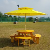 대성하우징(주) 야외테이블 원목 원형테이블 야외용 테이블 파라솔 고정대 세트, 투명색+파라솔파랑+고정대