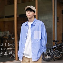 남성 봄가을 스트라이프 밑단 셔츠 시티보이