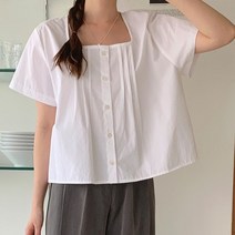 여성 데일리 핀턱 주름 스퀘어넥 반판 셔츠.디작소