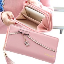 초등장지갑 어린이지갑 심플 여학생 여중생 고등학생 생일선물 입체레이스 DESIGN 리본적용 PU가죽 러블리 고양이 장지갑 핑크